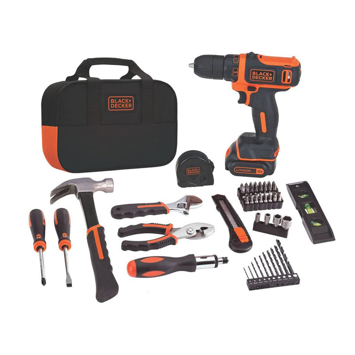 BLACK+DECKER 12V MAX Drill & Home Tool Kit, 60-Piece (BDCDD12PK)