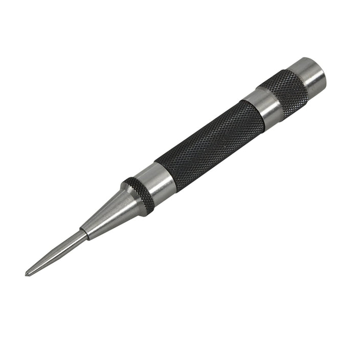 Starrett 18A Automatic Center Punch with Hardened Steel Metal, Universal Tool for Machinists and Carpenters with Adjustable Knurled Cap to Control Blow Force, No. 4 Graduation