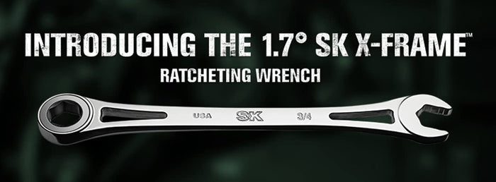 SK Hand Tool 80019 12 Piece X-frame 6 Point Metric Fractional Combination Steel Ratcheting Wrench Set, Chrome, 1.7° Arc Swing, 216 Positions, Made in America