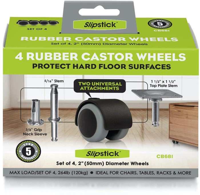 Slipstick CB681 2 Inch Floor Protector Rubber Caster Wheels (Set of 4)