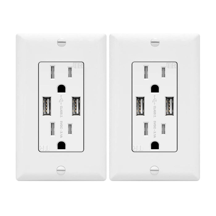 TOPGREENER 3.1A USB Outlet, USB Wall Outlet, 15A TR Receptacle 2-Pack, White