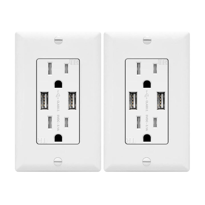 TOPGREENER 3.1A USB Outlet, USB Wall Outlet, 15A TR Receptacle 2-Pack, White