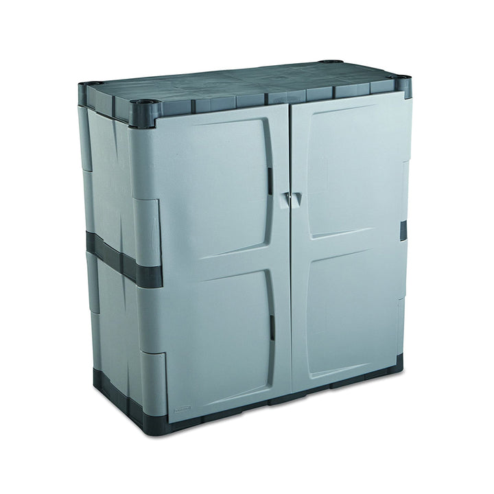 Rubbermaid Storage Small Cabinet with Doors, Lockable Storage Cabinet, 18"D x 36"W x 37"H, Grey/Black