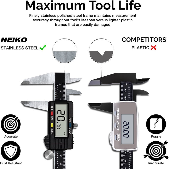 Neiko 01407A Electronic Digital Caliper Stainless Steel Body with Large LCD Screen | 0 - 6 Inches