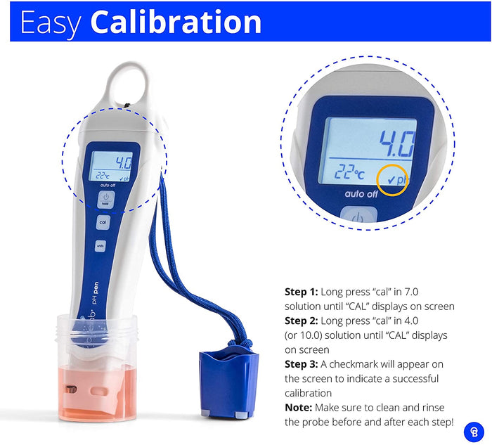 Bluelab PENPH pH Pen Fully Waterproof Pocket Tester, Easy Calibration, Double Junction Probe for Improved Accuracy and Durability